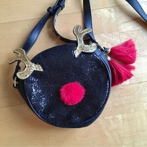 Sparkly Red Nose Reindeer Festive Shoulder / Crossbody Bag, Black, Gold, Red